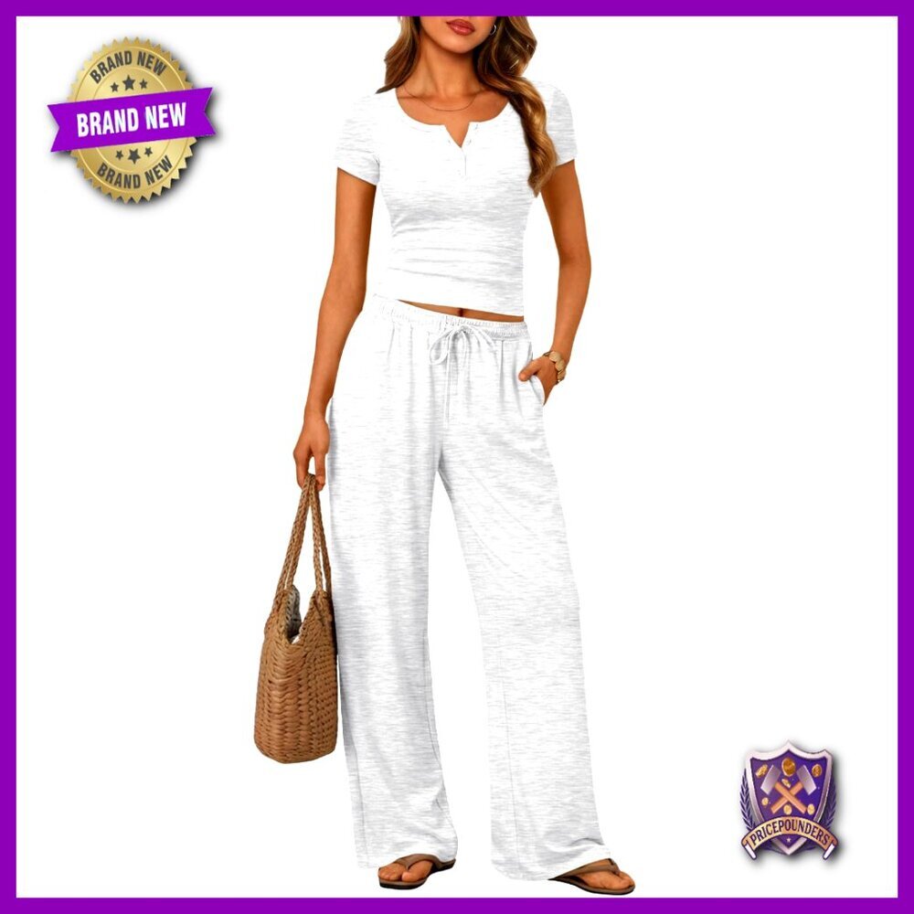 Lounge Set Henley Neck Crop Top Wide Leg Pants Casual Sweat Suit Y2K